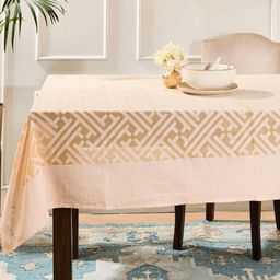 Fabindia Yellow Geometric Printed Cotton 4-Seater Table Cover-38