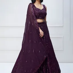 ETHNIC PLUS Embroidered Sequinned Semi-Stitched Lehenga & Unstitched Blouse With Dupatta-picture-38