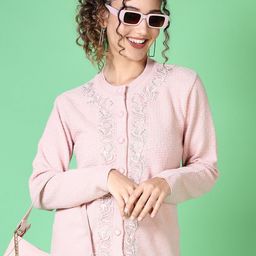 V-Mart Women Self Design Round Neck Cardigan-picture-7