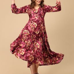The Mom Store Women Floral Print Maternity A-Line Midi Dress-image-95