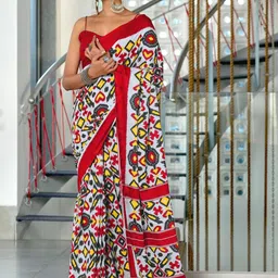 KALINI Red Cotton Blend Printed Sarees-image-68