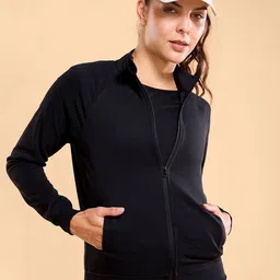 Enamor Ottoman Textured High Neck Relaxed Fit Regular Length Jacket A906-image-93