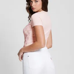GUESS Women Typography Printed Round Neck Cotton T-shirt-image-84