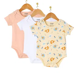 Nuego Infant Boys Pack Of 3 Animal Printed Pure Cotton Bodysuits-58