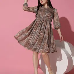 BAESD Floral Print Puff Sleeve Georgette Fit & Flare Mini Dress-84
