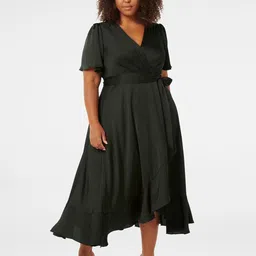 Forever New Flared Sleeve Satin Ruffle Wrap Midi Plus Size Dress-image-11
