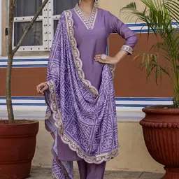 Navlik Women Embroidered Regular Sequinned Kurta with Trousers & With Dupatta-picture-16