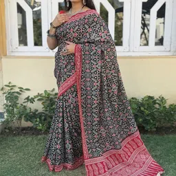 HERE&NOW Ajrak Block Pure Cotton Block Print Saree image 2