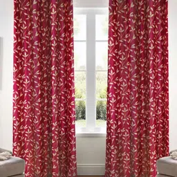 Kanodia Poly Fab 2 Pieces Red & Beige Leaf Printed Door Curtain-image-86