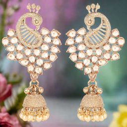 Jazz and Sizzle Rose Gold-Plated American Diamond Peacock Shaped Jhumkas-63