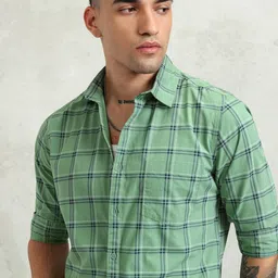 KETCH Men Cutaway Collar Checked Cotton Slim Fit Casual Shirt-image-73