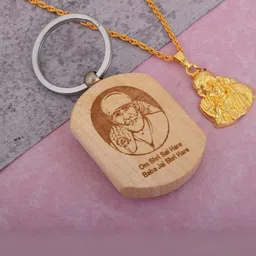 MEMOIR Unisex Gold-Plated Shirdi Sai Baba Chain Brass Pendant & Keyring Set-picture-36