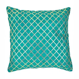 MERA HAAT Green & Gold-Toned Embroidered Pure Silk Square Cushion Cover-image-32