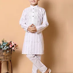 NFC CREATION Boys Embroidered Regular Sequinned Pure Cotton Kurta with Pyjamas-0