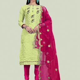 HERE&NOW Floral Embroidered Beads & Stones Chanderi Cotton Unstitched Dress Material-picture-23