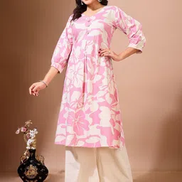 Virah Fashion Women Floral Printed Pleated Pure Cotton Kurta with Palazzos-picture-29