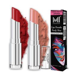 MI FASHION Set Of 2 Creamy Matte Bullet Lipstick - 3.5 g Each - Old Red Brick & Nude Tude-25
