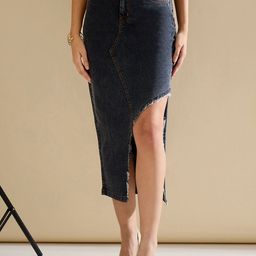 SASSAFRAS Women Washed Front Slit Straight Fit Skirt-picture-29