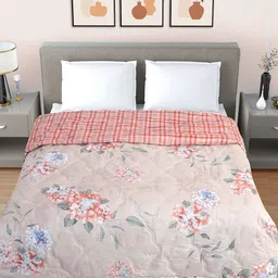 Myntra Elegant Homes Beige Printed AC Room 350 GSM Quilted Reversible Double Bed Comforter-image-16