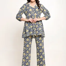CORDSET Floral Printed Pure Cotton Tunic With Trousers Co-Ords-picture-37