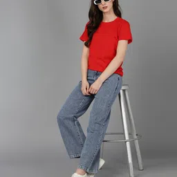 adyavastram Women Solid Round Neck Cotton Blend Red T-Shirt-picture-24