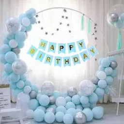 party midlinkerz Solid Blue Pastel Happy Birthday Decoration, 1st Birthday - 54 Pcs for Birthday decor Balloon-picture-26