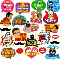 Bollywood Funny Photo Booth Props - 23 pc Photobooth Kit - Movie Night Supplies Photo Booth Board-image-49