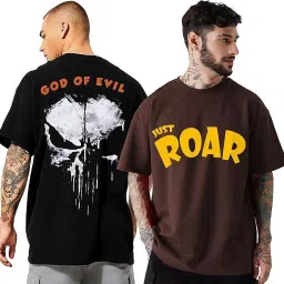 Men Printed Round Neck Cotton Blend Multicolor T-Shirt-image-112