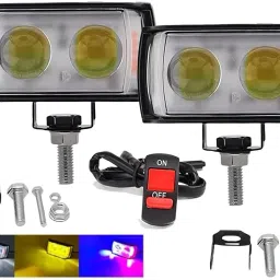 Mini Double Lens Fog Light with yellow & White Fleshing Light (RED & Blue DRL) Fog Lamp Motorbike LED (12 V, 45 W)-13