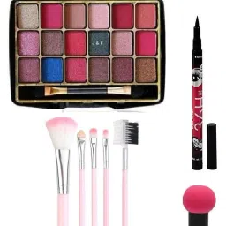 18 Colors Eye shadow , 5Pc Makeup Brush,36 Hours Eyeliner ,Mushroom Blender Puff-image-4