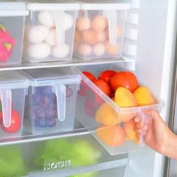 chevaz Plastic Refrigerator Organizer Container With Handle Food Storage Organizer Boxes - Transparent with Lid 3 L Plastic Fridge Container Storage Basket image 4