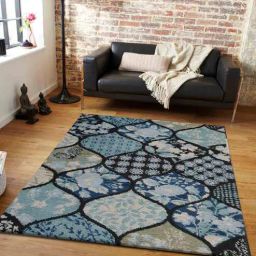 presto Blue Floral Polyester 6 ft x 9 ft Hand Tufted Carpet-picture-9