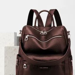 Medium 25 L Laptop Backpack Purse for Women Convertible Travel Vintage PU Leather Shoulder-image-18