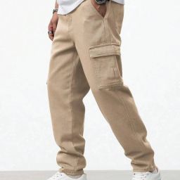 Men Loose Fit High Rise Beige Jeans-image-26