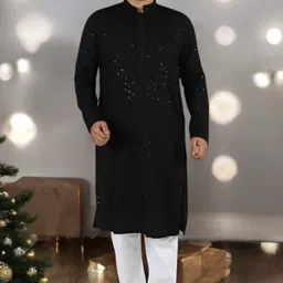 Atly Men Embroidered Regular Sequinned Kurta with Pyjamas-16