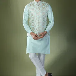 RNG Safawala Men Regular Thread Work Dupion Silk Kurta with Trousers-picture-2