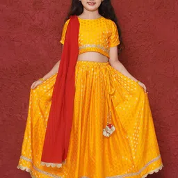 Aj DEZInES Girls Ethnic Motifs Woven Design Ready to Wear Lehenga & Blouse With Dupatta-picture-57