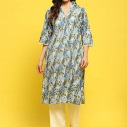 Shree Women Floral Printed Regular Pure Cotton Kurta with Trousers-image-33