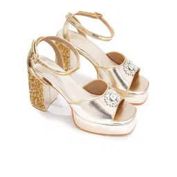 Sole House Women Embellished PU Block Sandals-46