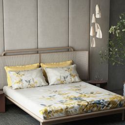 DDecor Orion White & Yellow Floral Cotton 180 TC King Bedsheet Set-2.74 m x 2.74 m-image-9