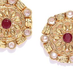 YouBella Gold-Plated Artificial Stones Studded Floral Shaped Studs image 2