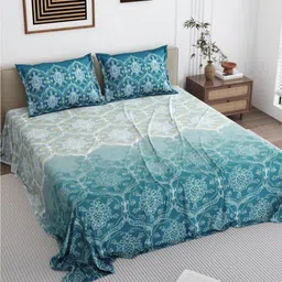 DREAM WEAVERZ Teal Green & White Printed Cotton 250 TC King Bedsheet Set 2.75 m x 2.55 m-image-72