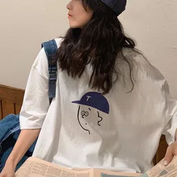 KPOP Women Graphic Printed Round Neck Oversized T-shirt-picture-14