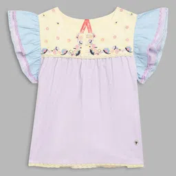 Blue Giraffe Colourblocked Flared Sleeve Cotton Top-image-87