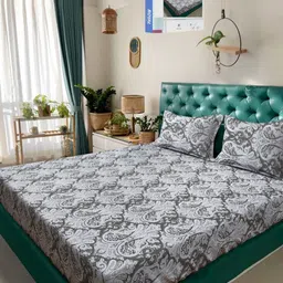 KLOTTHE Olive Floral 400 TC Pure Cotton Double Bedsheet in Book Fold Packing-image-47