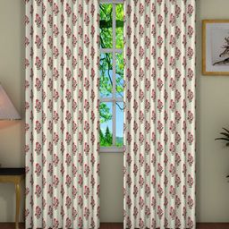 Pink Parrot White & Pink 2 Pieces Floral Printed Door Curtains-image-45