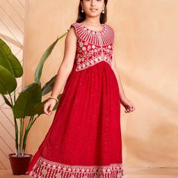 BAESD Girls Floral Embroidered Georgette Gown Maxi Dress-picture-35