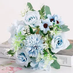 Ekhasa Blue & Green Rose, Chrysanthemum, Daisy Artificial Flowers-41