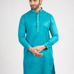 DEVOILER Men Woven Design Embroidered Thread Work Mandarin Collar Regular Kurta-picture-2