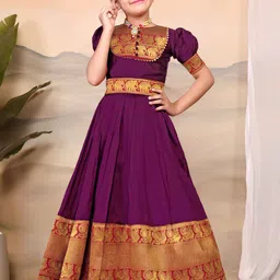 Calendar Girls Round Neck Puff Sleeves Satin Fit and Flare Dress-33